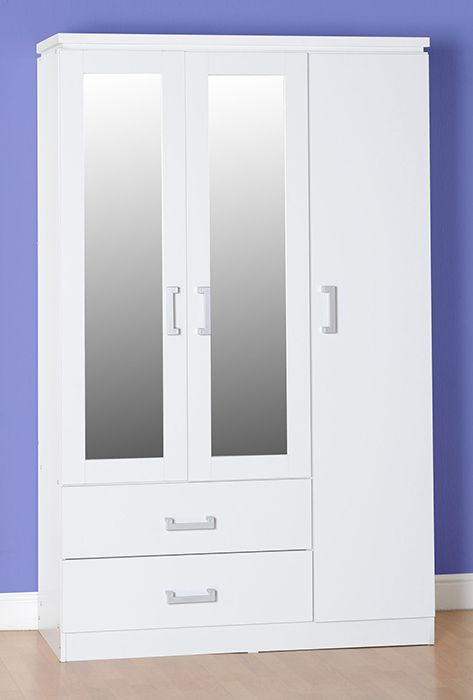 Charles 3 Door 2 Drawer Mirrored Wardrobe In White